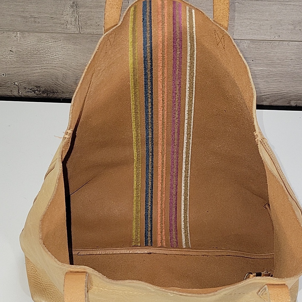 Madewell Tan Leather Embroidered Stripe Tote Bag - Picture 9 of 15